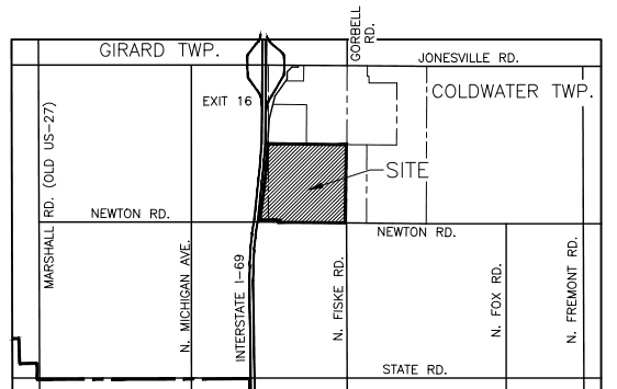 Clemens land parcel location just north of City of Coldwater